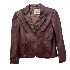Leather Western Jacket Vintage 1970s Pioneer Wear Womens Burgundy Size S